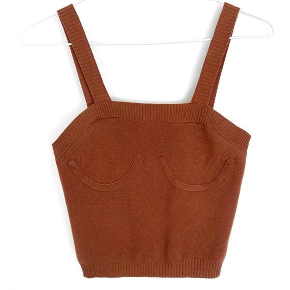 ASOS Brown Knit Crop Top w/ Underbust Seam Detail - Picture 1 of 4